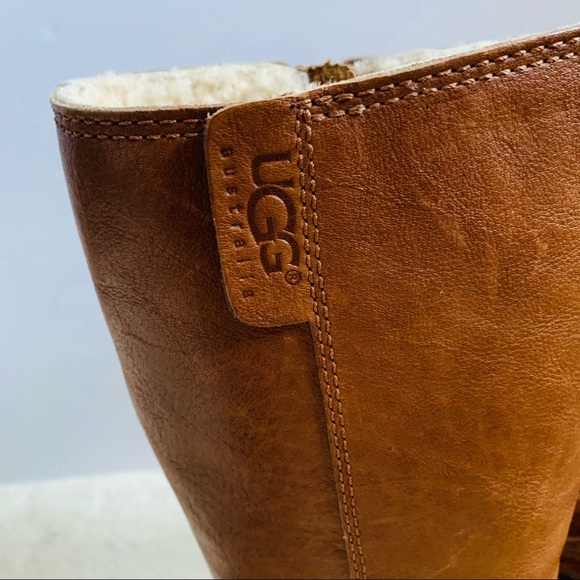 Ugg Belfair brown leather duck toe waterproof shearling boots - Picture 7 of 14